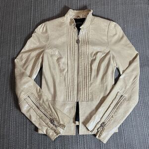 Royal Underground Jacket Women’s Small Cream Metallic Zip Up Y2K Designer Moto S